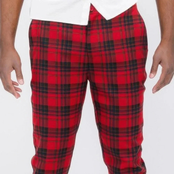 Red Plaid Trousersr Pants - Picture 5 of 6